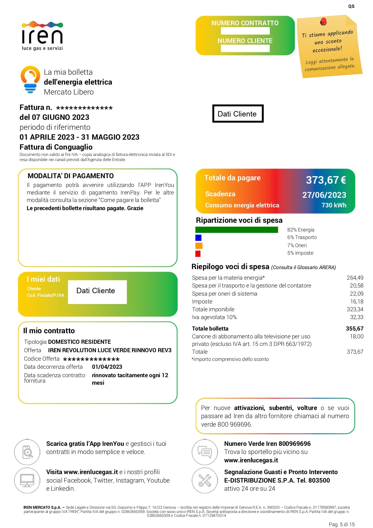 Fac simile bolletta luce Iren